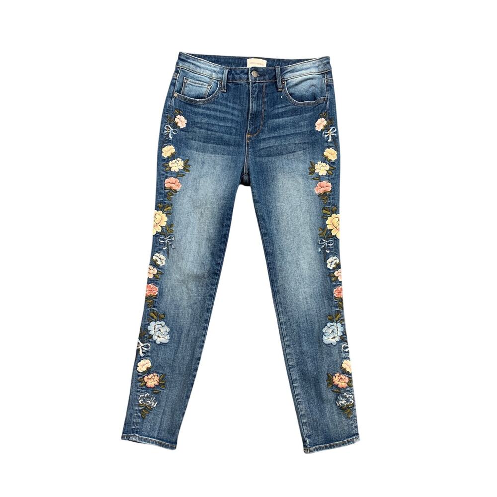 Driftwood Jeans Womens 27 Blue Jackie Floral Embroidered Skinny High Rise Crop